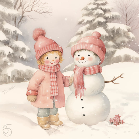 Schneemann mit Mädchen